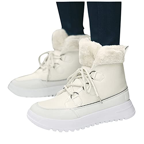 YWLINK Botas De Mujer,Invierno Casual Al Aire Libre Espesar CáLido Senderismo Deportes CordóN Botas De Nieve Zapatos De CañA Alta Botas Gruesas De Felpa Botas De Felpa Botas Negras (Blanco, 39)