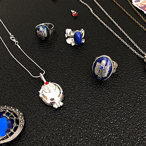 Zaky 6 piezas Elena Verbena Apertura Charm Collar Película Juego de joyas Vampiro Diaries Daywalking Katherine Sapphire Crystal Collares Pendientes Salvatore Damon Stefan Finger Family Crest Anillo