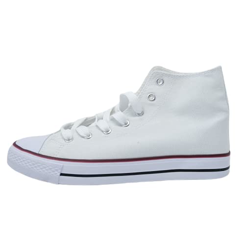 Zapatillas de Tela Caña Alta con Plataforma Estándar 3cm y Punta de Goma Unisex Tallaje 36 a 41 (Blanco, Numeric_41)