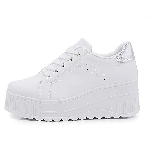 Zapatillas deportivas para mujer con plataforma de cuña alta moda de ante 063, B358 White Silver, 40 EU