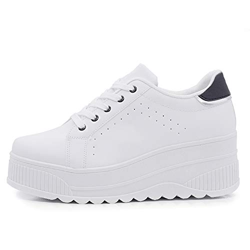 Zapatillas deportivas para mujer con plataforma de cuña alta moda de ante 063, B358 White Silver, 40 EU