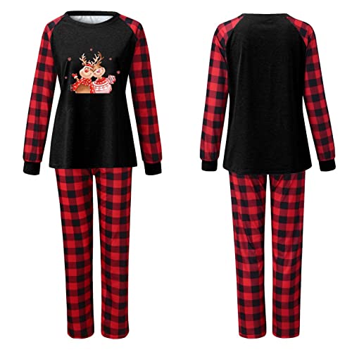 Zilosconcy Conjunto de pijama de Navidad para hombre y mujer, largo, cuello redondo, manga larga, pijama de Navidad, diseño de ciervo, a cuadros, O, S