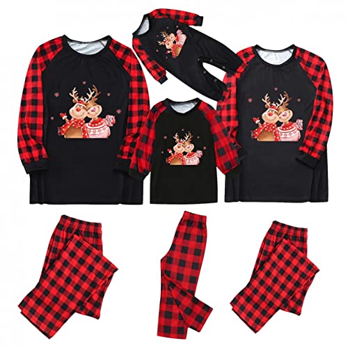 Zilosconcy Conjunto de pijama de Navidad para hombre y mujer, largo, cuello redondo, manga larga, pijama de Navidad, diseño de ciervo, a cuadros, O, S