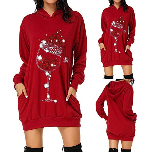 Zilosconcy Sudadera Largo Mujer Invierno Moda Navidad Rebajas Manga Larga Vestido Jerséis Casual Estampado Navideño Otoño Invierno Talla Grande Hoodie Suelto Blusas Tops