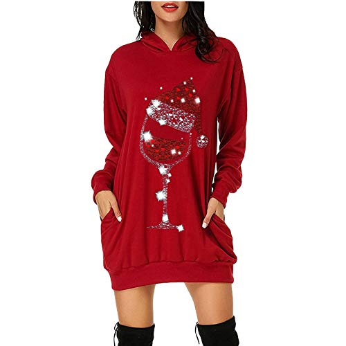 Zilosconcy Sudadera Largo Mujer Invierno Moda Navidad Rebajas Manga Larga Vestido Jerséis Casual Estampado Navideño Otoño Invierno Talla Grande Hoodie Suelto Blusas Tops