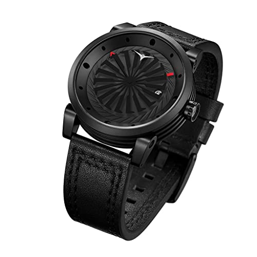 ZINVO Blade Phantom - Reloj de pulsera para hombre con movimiento automático, correa de piel negra y caja de acero inoxidable negro mate