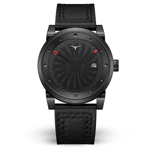 ZINVO Blade Phantom - Reloj de pulsera para hombre con movimiento automático, correa de piel negra y caja de acero inoxidable negro mate