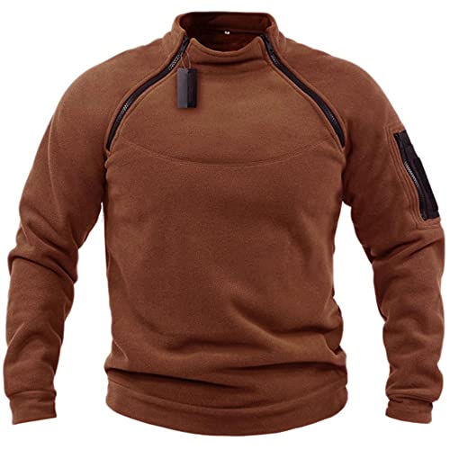 Zytyeu Jersey Hombre Cuello Pie Cremallera Diseño Sudadera Hombre Holgada Cómoda Casual Sudadera Hombre Otoño Invierno Moda Lana Pullover Hombre C-Brown XL