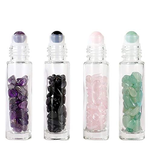 10 Pack,Botellas Roll On Cristal para Aceites Esenciales,10ml Botella de Vidrio Botellas de Rodillos con Grava de Cristal,para Aceites Esenciales, Masajes, Aromaterapia