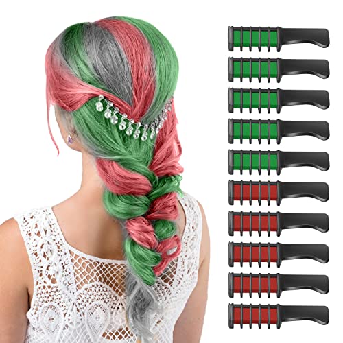 10 Piezas Peine de Tiza para el Pelo para Niñas y Niños, de Color Brillante Temporal para Regalos de Edad 5+ Lavable Tinte para el Pelo para Cumpleaños Cosplay Fiesta(Rojo + Verde)