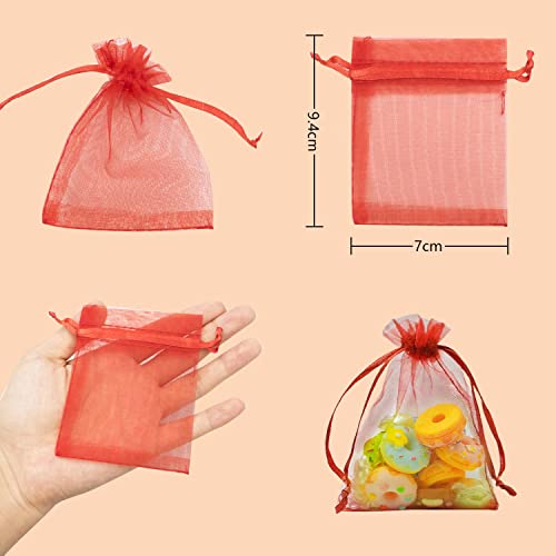 100 Piezas Bolsas de Organza de Regalo para Favores, Bolsitas de Tela para Regalos, Bolsitas para Regalos con Cordón para Boda Fiesta Navidad Bautizo (color, 7*9cm)