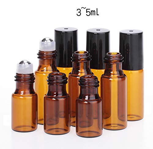 12 botellas de cristal color ámbar recargables de 3 ml con bolas y tapas negras para aromaterapia, perfumes y aceites esenciales