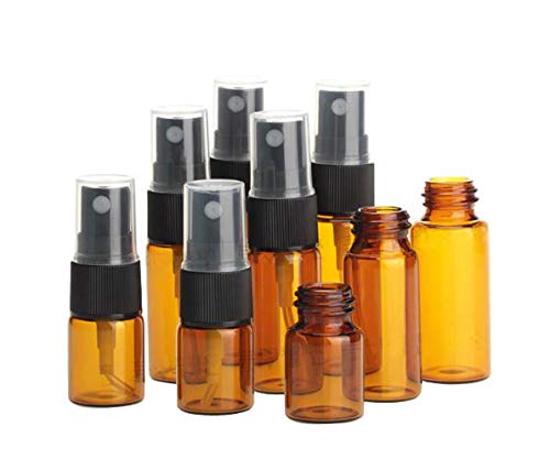 12 piezas de botellas de spray de vidrio ámbar con spray fino, cubierta transparente negra, para perfume, maquillaje, agua pura, cosméticos, contenedor de almacenamiento