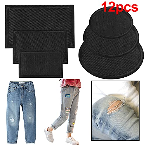 12 Piezas Parches Termoadhesivos, Parches de Vaquero, Reparación Parches Mezclilla, Reparación Vaquera Parches para Jeans Ropa Sombreros Chaquetas - Negro y Azul Oscuro