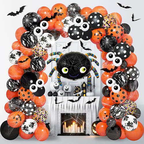 125 Piezas Guirnalda de Globos de Halloween Globos Confeti de Látex Negros Naranjas Telaraña Murciélago Calabaza Fantasma Globos Decoración de Halloween para Niños Fondo de la Fiesta en el Aula