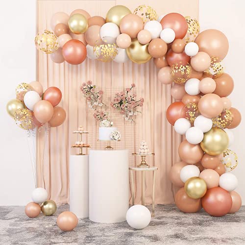 129 Piezas Oro Rosa Globos Guirnalda Arco Kit Mujeres Cumpleaños Bodas Fiesta Naranja Decoracion Niña Baby Shower Globos Albaricoque Blanco Champán Metálicos Confeti Dorado Globos