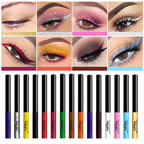 15 colores Neon Eyeliner Pen Agua Mate A prueba de manchas Colorido Lápiz Delineador de ojos líquido Brillo Arco iris Delineadores de ojos de alta precisión Set Maquillaje de ojos de secado rápido