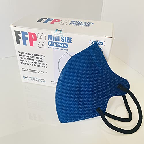 20 Mascarillas FFP2/KN95 Azul Talla Pequeña Small Homologadas Certificación CE sin Válvula de 4 Capas, Máscara Protectora de Polvo, Mascarilla de Protección con Filtros de Calidad BFE≥95, 20 Piezas