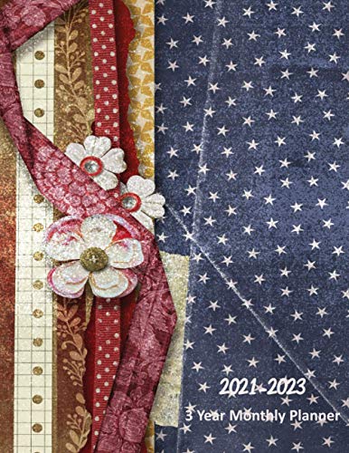 2021-2023 3 Year Monthly Planner: Patriotic Ribbons and Lace Floral Monthly Calendars 8.5x11 With Contact List, Birthday Reminder, Password Log and ... Ribbon Cover is Perfect for Women and Teens