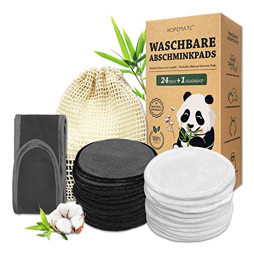 24Pcs Discos Desmaquillantes Reutilizables, Algodones Desmaquillantes Lavables y Ecologicos, con Turbante y Bolsa de Lavado, Hechos de Bambú y Algodón, Aptos Para Todo Tipo de Pieles