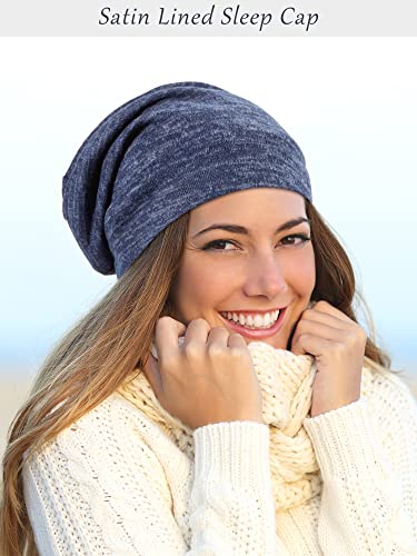 3 Piezas de Gorro de Dormir Satinado Gorra Encorvada Sombrero para Mujeres (Línea Azul Oscuro, Línea Gris Oscuro, Línea Rojo Vino)