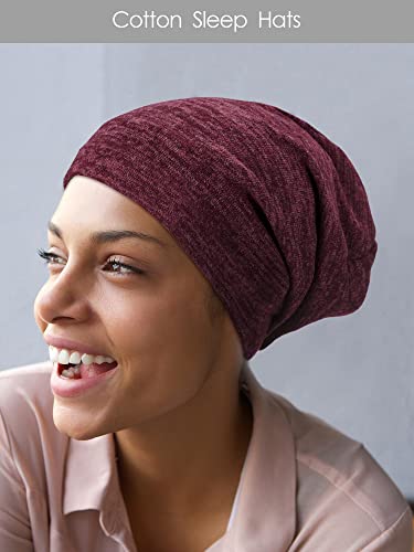 3 Piezas de Gorro de Dormir Satinado Gorra Encorvada Sombrero para Mujeres (Línea Azul Oscuro, Línea Gris Oscuro, Línea Rojo Vino)