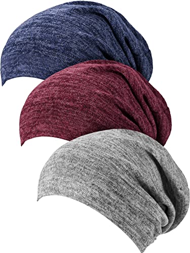 3 Piezas de Gorro de Dormir Satinado Gorra Encorvada Sombrero para Mujeres (Línea Azul Oscuro, Línea Gris Oscuro, Línea Rojo Vino)