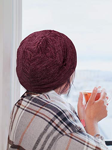 3 Piezas de Gorro de Dormir Satinado Gorra Encorvada Sombrero para Mujeres (Línea Azul Oscuro, Línea Gris Oscuro, Línea Rojo Vino)