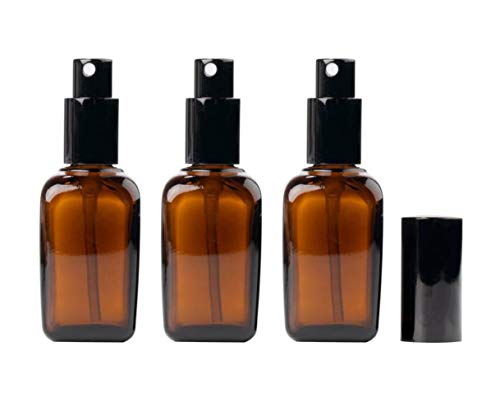 3 tarros de repuesto de vidrio ámbar grueso cuadrado con tapa negra para cosméticos, contenedores, almacenamiento de muestra, pulverizador de niebla fina (10 ml/0,34 oz), ámbar