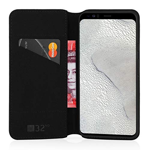 32nd Classic Series 2.0 - Funda Tipo Libro de Piel Real para Google Pixel 4 XL, Carcasa de Cuero Premium diseñada con Cartera, Cierre Magnetico y Soporte Integrado - Negro