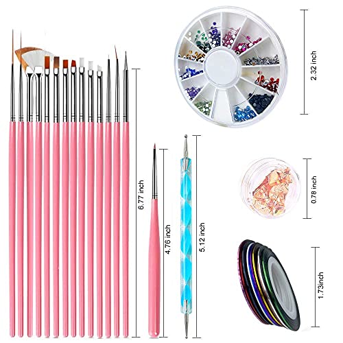 33pcs Kit de herramientas para manicura de uñas, pinceles para pintar uñas,bolígrafos de uñas, cintas para líneas de rayas accesorios de decoración de uñas