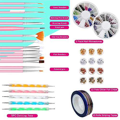 33pcs Kit de herramientas para manicura de uñas, pinceles para pintar uñas,bolígrafos de uñas, cintas para líneas de rayas accesorios de decoración de uñas