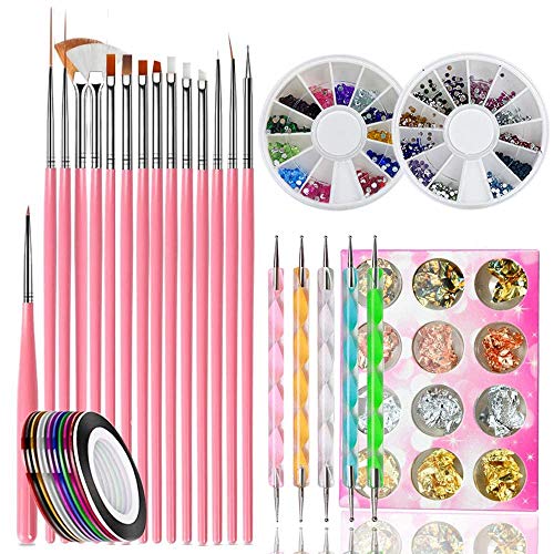 33pcs Kit de herramientas para manicura de uñas, pinceles para pintar uñas,bolígrafos de uñas, cintas para líneas de rayas accesorios de decoración de uñas