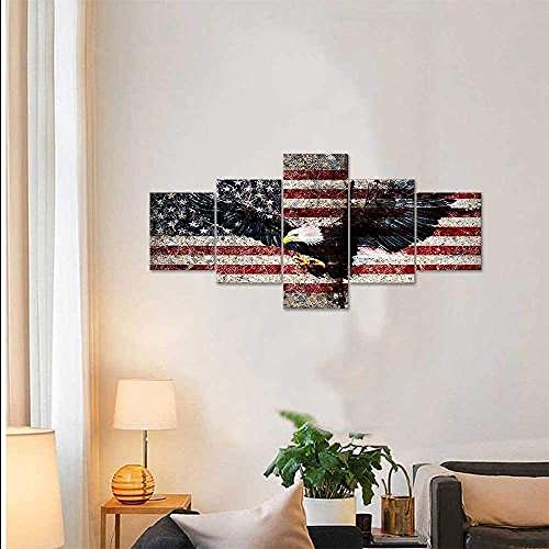 5 Piezas Cuadro Lienzo Abstract Art Eagle American Flag Cuadro sobre ImpresióN Lienzo 5 Piezas Lienzos para Pintar Cuadros Decoracion Salon con Marco Cuadros Modernos