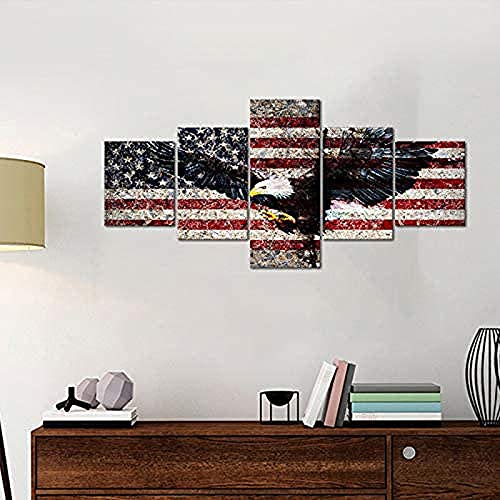 5 Piezas Cuadro Lienzo Abstract Art Eagle American Flag Cuadro sobre ImpresióN Lienzo 5 Piezas Lienzos para Pintar Cuadros Decoracion Salon con Marco Cuadros Modernos