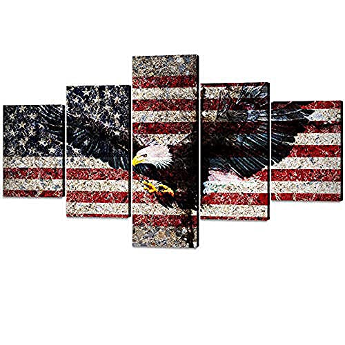 5 Piezas Cuadro Lienzo Abstract Art Eagle American Flag Cuadro sobre ImpresióN Lienzo 5 Piezas Lienzos para Pintar Cuadros Decoracion Salon con Marco Cuadros Modernos