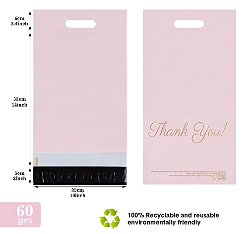 60 bolsas de plástico para envíos postales, color rosa champán, 250 x 350 mm, portátiles, bolsas de plástico con texto «Thank You», autoadhesivas y opacas, para ropa