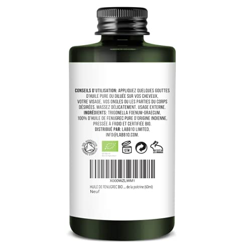 ACEITE BIO DE FENOGRECO 100% Puro y Natural, Prensado en Frío y Extra Virgen. Ayuda a aumentar el busto (60ml)