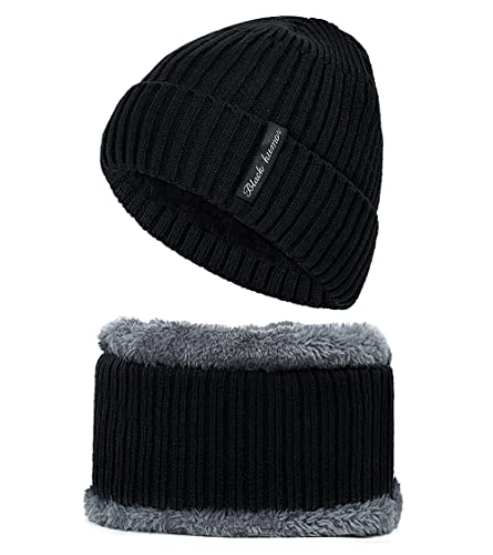 AcnA Gorro Invierno Hombre, Gorras Con Bufanda y Gorros de punto Sombreros de Invierno Hombre Mujer Unisexo Set, Lana Gorro de Punto Sombrero de Esquí para el Invierno