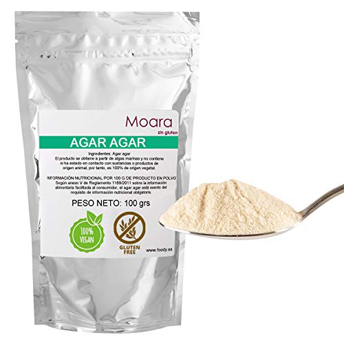 Agar agar en polvo - Ideal para cocinar, sustituto vegano de la gelatina - Producto natural 100g. Envase Doypack zip