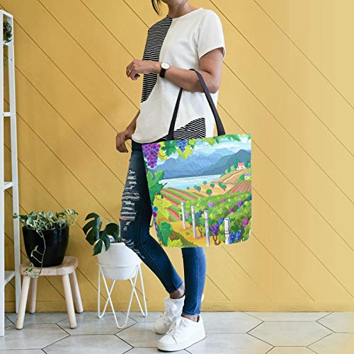 Ahomy Bolsas reutilizables de lona para comestibles, viñedos y uvas para mujer, bolso de compras, trabajo o escuela