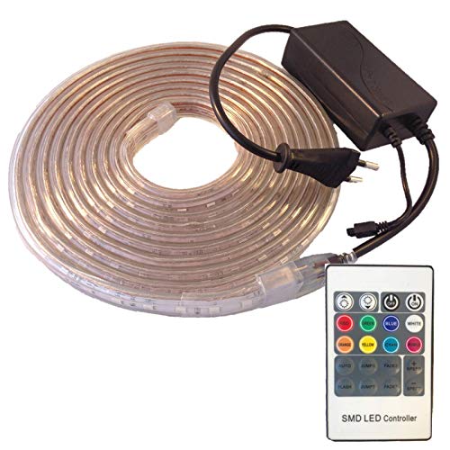 Ahorraluz Tira de Led 220v 5050 RGB con Mando IMPERMEABLE Waterproof IP67 Strip 230V (2 Metros), 2M