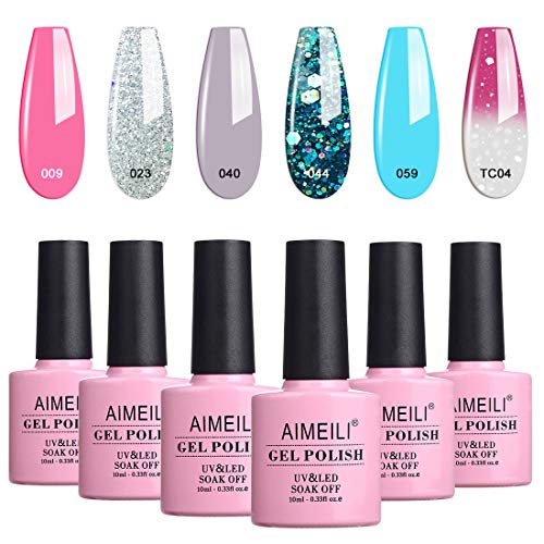 AIMEILI Kit de Esmalte Semipermanente Para Uñas Esmaltes de Uñas Esmaltes en Gel Uñas UV LED Pintauñas Permanente Glitter Set de Regalo Soak Off Manicura Colores De La Mezcla Set 6 X 10ml - Set 4