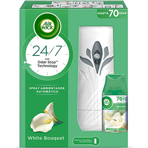 Air Wick Freshmatic - Aparato y Recambio de Ambientador Spray Automático, Esencia para Casa con Aroma a White Bouquet, Aromática