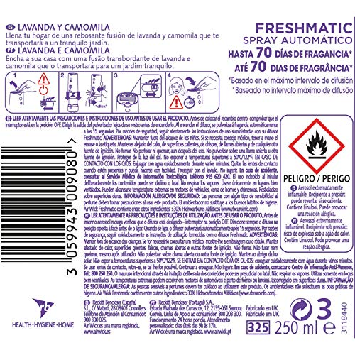 Air Wick Freshmatic Recambio de Ambientador Spray Automático, Esencia para Casa con Aroma a Lavanda y Camomila - 1 unidad