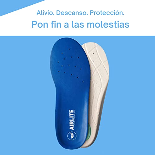 AIRLITE COMFORT Plantillas Fascitis plantar, Dolor plantar, Interior burbujas de Aire, Uso diario. Alivio y descanso. (Azul, 39/40)