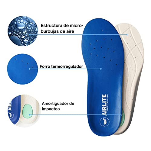 AIRLITE COMFORT Plantillas Fascitis plantar, Dolor plantar, Interior burbujas de Aire, Uso diario. Alivio y descanso. (Azul, 39/40)