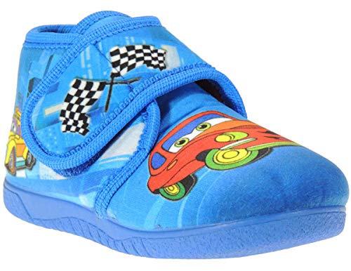 Alcalde. Zapatillas de Casa Abotinada con Velcro para Niño. Tejido de Terpel. Perfumadas. Serigrafiada con Cars. Piso Goma Antideslizante. Fabricada en España Azul Talla 24