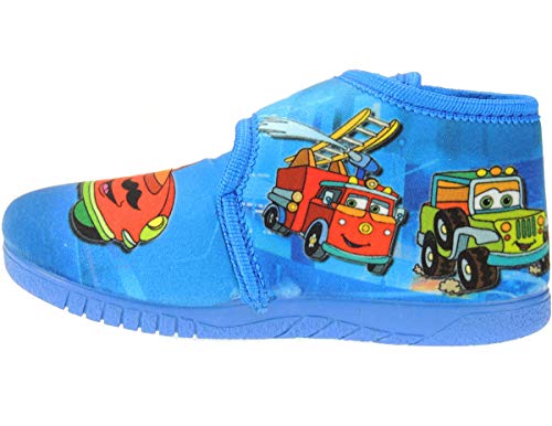 Alcalde. Zapatillas de Casa Abotinada con Velcro para Niño. Tejido de Terpel. Perfumadas. Serigrafiada con Cars. Piso Goma Antideslizante. Fabricada en España Azul Talla 24