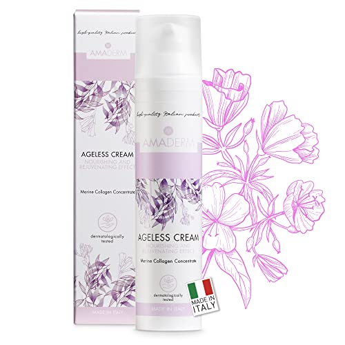 AMADERM Ageless Cream 50ml | Crema Facial Antiarrugas y Antiedad Mujer Más de 35 | MADE IN ITALY Colágeno Marino, Vitamina E, Péptidos | FENOXIETANOL FREE